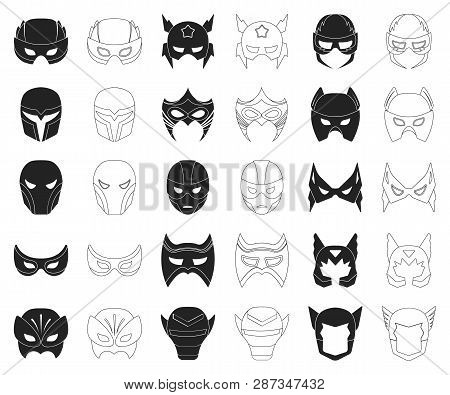 Carnival Mask Black, Outline Icons In Set Collection For Design.mask On The Eyes And Face Vector Sym