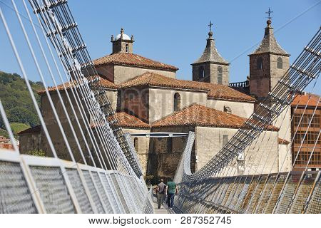 Baroque Church With Modern Bridge. Cangas Del Narcea, Asturias. Spain