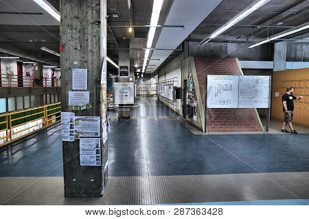 Nuremberg, Germany - May 7, 2018: People Visit The Department Of Economics At Fau (friedrich Alexand