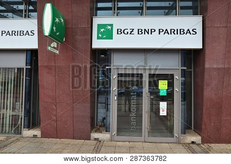 Wroclaw, Poland - May 11, 2018: Bgz Bnp Paribas Bank Branch In Wroclaw, Poland. There Are 36 Banking