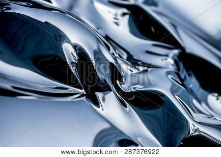 Liquid Metal Similar Image, Wavy Steel Sculputure With Reflection, Details