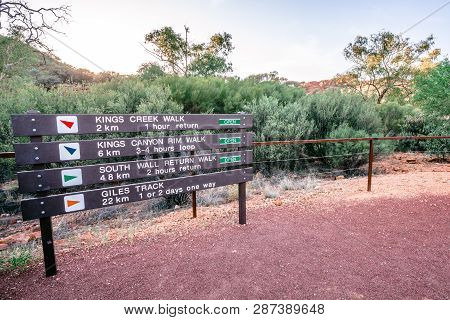 Sign Of The Differents Hikes Including The Giles Track Walk At The Kings Canyon In Nt Outback Austra