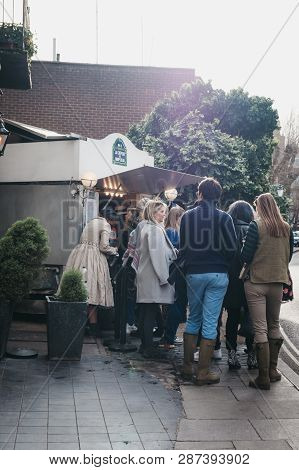 London, Uk - March 2, 2019: People Queuing For La Creperie De Hampstead In Hampstead, An Affluent Ar