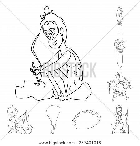 Vector Illustration Of Primitive  And Archeology Symbol. Collection Of Primitive  And History  Stock