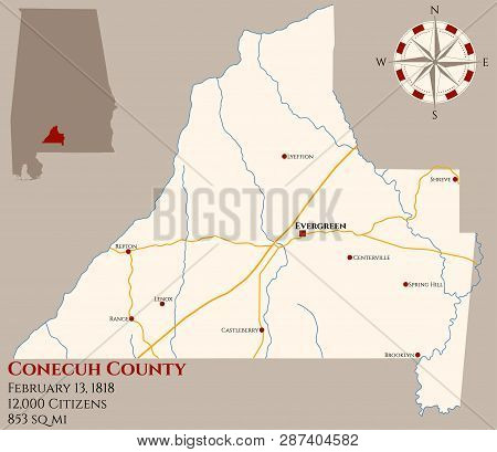 Large And Detailed Map Of Conecuh County In Alabama, Usa
