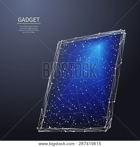 Computer Tablet Device. Abstract Low-poly Wireframe Vector Technology Illustration. Pc Gadget Screen