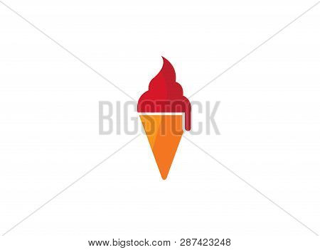 Tasty Cone Of Ice Cream With Strawberry  And Vanilla With Chocolat Flavored For Logo Design