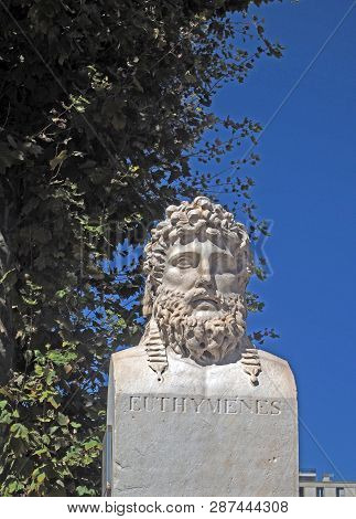 Marseille, France-september: A Statue Bust Of Euthymenes Of Massalia The Greek Explorer From Marseil