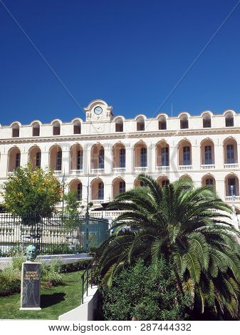 Marseille, France-september: A Statue Of Honore Daumier Artist Is Seen In Front Of Intercontinental 