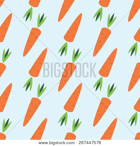 Carrot Seamless Vegetable Pattern Vector Flat Illustration. Fresh Food Pattern With Carrot Vegetable