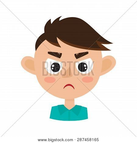 Boy Angry Face Expression, Cartoon Vector Illustrations Isolated On White.