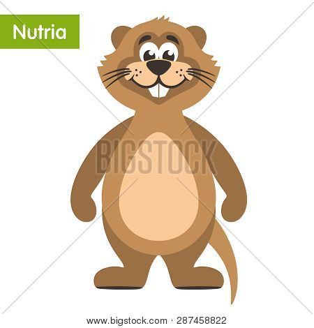 Funny Brown Nutria. Cartoon Character In A White Background. Flat Style. Vector Illustration.
