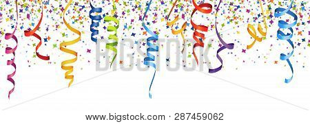 Vector Illustration Of Seamless Multi Colored Confetti And Streamers For Carneval Or Party Time On W