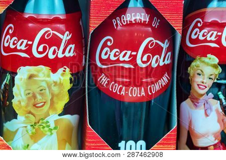 Kuleshovka, Russia - 13 December 2018: Souvenir Coca-cola Bottle In Museum