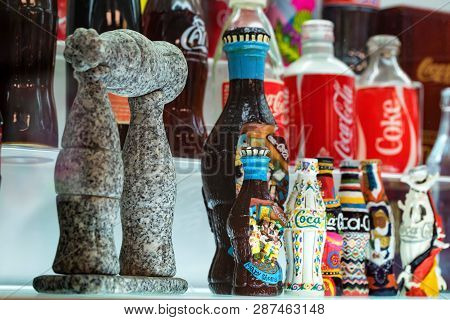 Kuleshovka, Russia - 13 December 2018: Souvenir Coca-cola Bottles In Museum