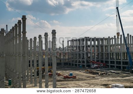 Sibiu, Romania - March 03, 2019. The Mall Festival Centrum Building Site
