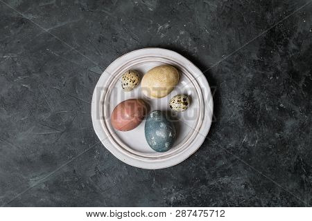Spring Easter Minimal Background Rustic Style Composition - Organic Naturally Dyed Easter Eggs