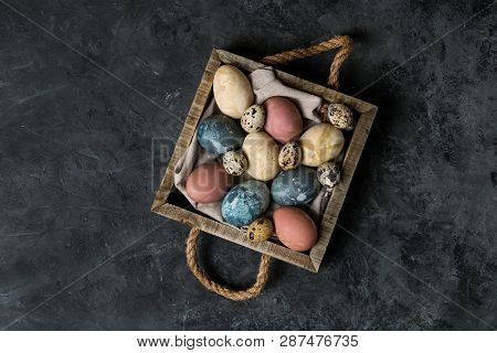 Spring Easter Minimal Background Rustic Style Composition - Organic Naturally Dyed Easter Eggs