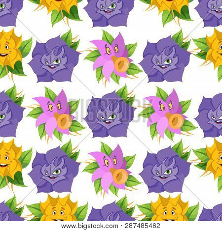 Set Of Illustrations On The Theme Of Fairy Tale Alices Adventures In Wonderland. Seamless Pattern Ca