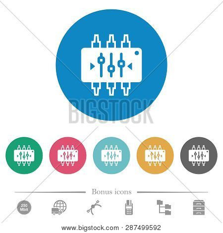 Chip Tuning Flat White Icons On Round Color Backgrounds. 6 Bonus Icons Included.