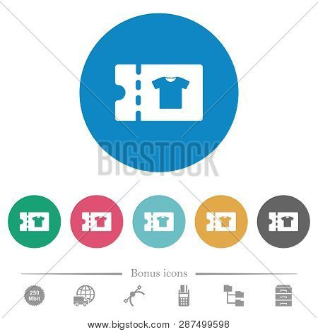 Clothes Shop Discount Coupon Flat White Icons On Round Color Backgrounds. 6 Bonus Icons Included.