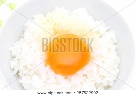 Close up of Japanese rice with egg , Tamago kake gohan