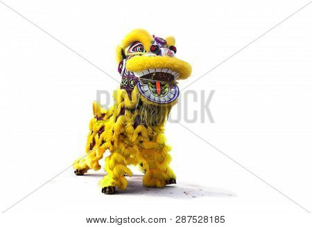 Chinese New Year Lion Dance Celebration Over White Background