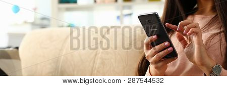Minsk, Belarus - February 16, 2019 : Woman Holding Smartphone Samsung Galaxy S8 In Hand Illustrative