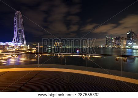 Dubai Skyline View At Bluewaters Island To Dubai Marina And Jumeira Beach Residence At Night, Dubai,