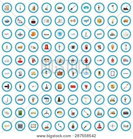 100 Construction Icons Set In Cartoon Style For Any Design Vector Illustration