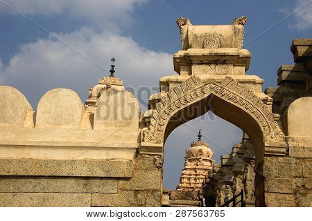 Tower Of Veerabhadreswara Temple Viewed Through Arch At Lepakshi In Andhra Pradesh, India, Asia