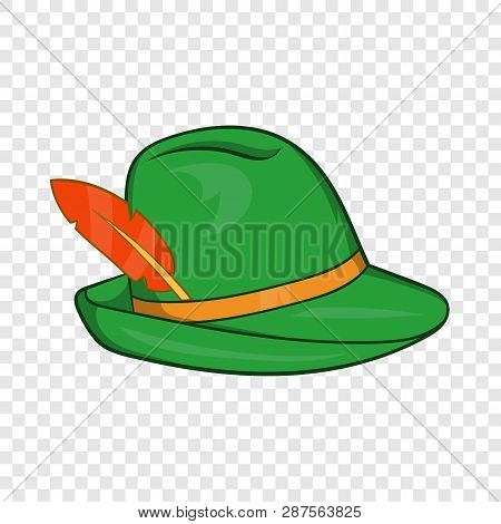 Green Hat With A Feather Icon In Cartoon Style On A Background For Any Web Design