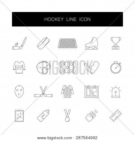 Line Icons Set. Hockey Pack. Vector Illustration