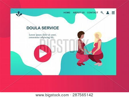 Doula For Pregnant Woman Banner Template In A Modern Cartoon Style.