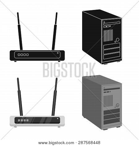 Vector Design Of Laptop And Device Logo. Set Of Laptop And Server Vector Icon For Stock.