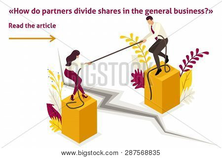 Isometric Template Banner Article Conflict Of Partners And Disagreements In Business.
