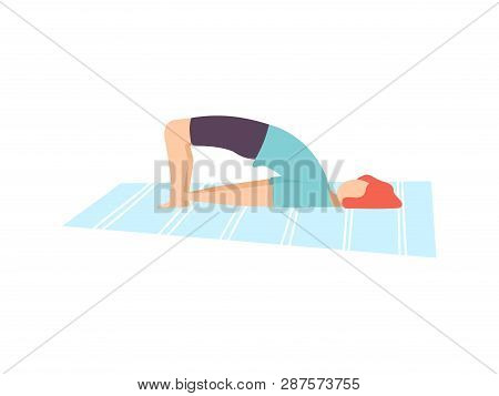Young Man In Bridge Pose, Guy Practicing Yoga, Physical Workout Training Vector Illustration