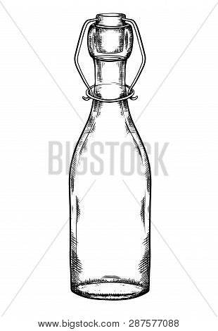 Illustration Of Glass Bottle Hatching. Zero Waste Object. The Object Is Separate From The Background