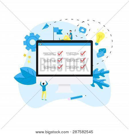 Online Action Plan Concept On Desktop Monitor With Businessman. Business, Time Management.