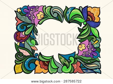 Floral Frame In Russian Style On A White Background