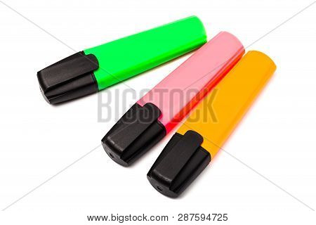 Multi Colored Highlighters. Isolated On White Background