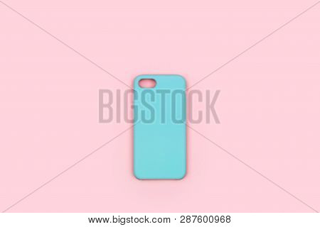 Blue Case For Smartphone On An Pink Background.