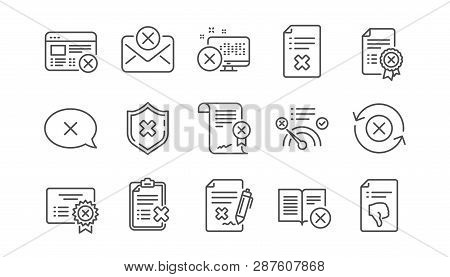 Reject Line Icons. Decline, Cancel And Dislike. Disapprove Linear Icon Set.  Vector