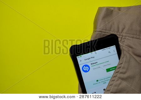 Bekasi, West Java, Indonesia. March 6, 2019 : Shazam Dev Application On Smartphone Screen. Shazam Is