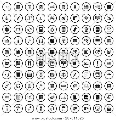 100 Office Supplies Icons Set In Simple Style For Any Design Vector Illustration
