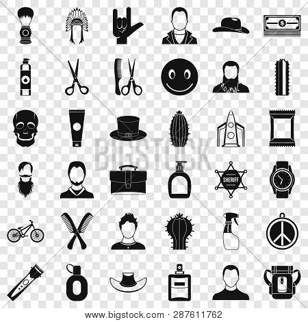 Barber Shop Icons Set. Simple Style Of 36 Barber Shop Vector Icons For Web For Any Design