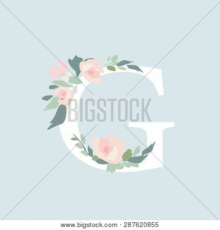 Floral Alphabet - Letter G With Flowers Bouquet Composition. Unique Collection For Wedding Invites D