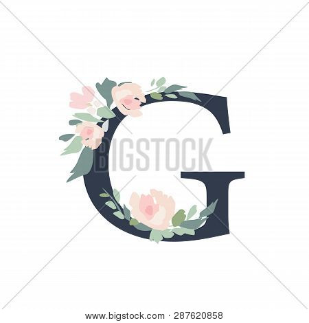 Floral Alphabet - Letter G With Flowers Bouquet Composition. Unique Collection For Wedding Invites D