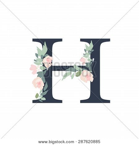 Floral Alphabet - Letter H With Flowers Bouquet Composition. Unique Collection For Wedding Invites D