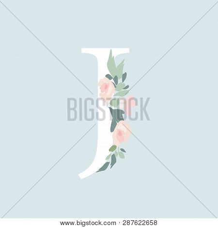 Floral Alphabet - Letter J With Flowers Bouquet Composition. Unique Collection For Wedding Invites D